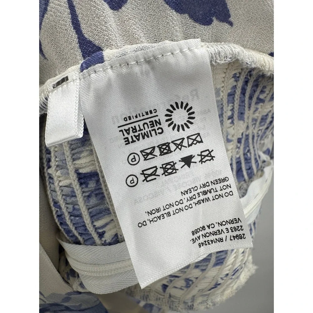 Reformation Blue White Floral Delevan Top Smocked Puff Sleeve Size 6